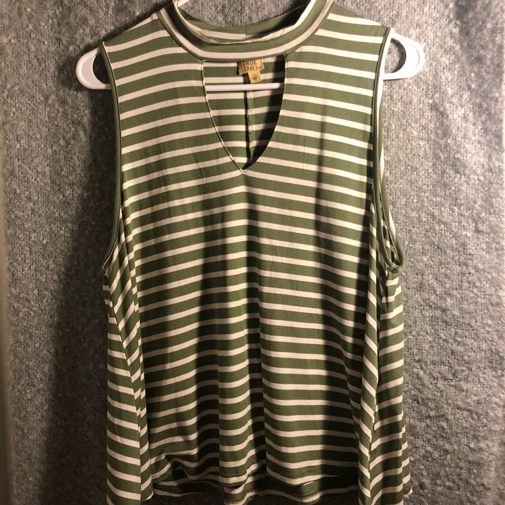 Striped High Open Neck Top